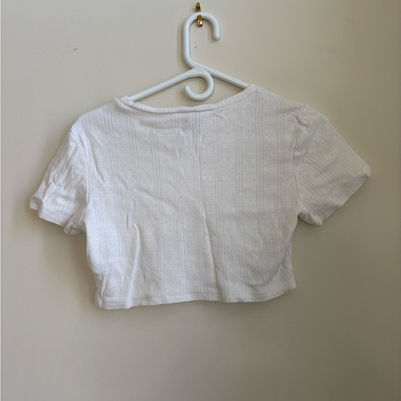 Princess Polly White Pointelle Fitted Crop T-Shirt - Size 8 (Small) - Picture 5 of 5